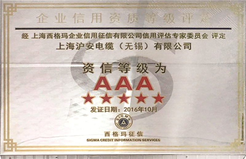 資信等級(jí)3A證書(shū)